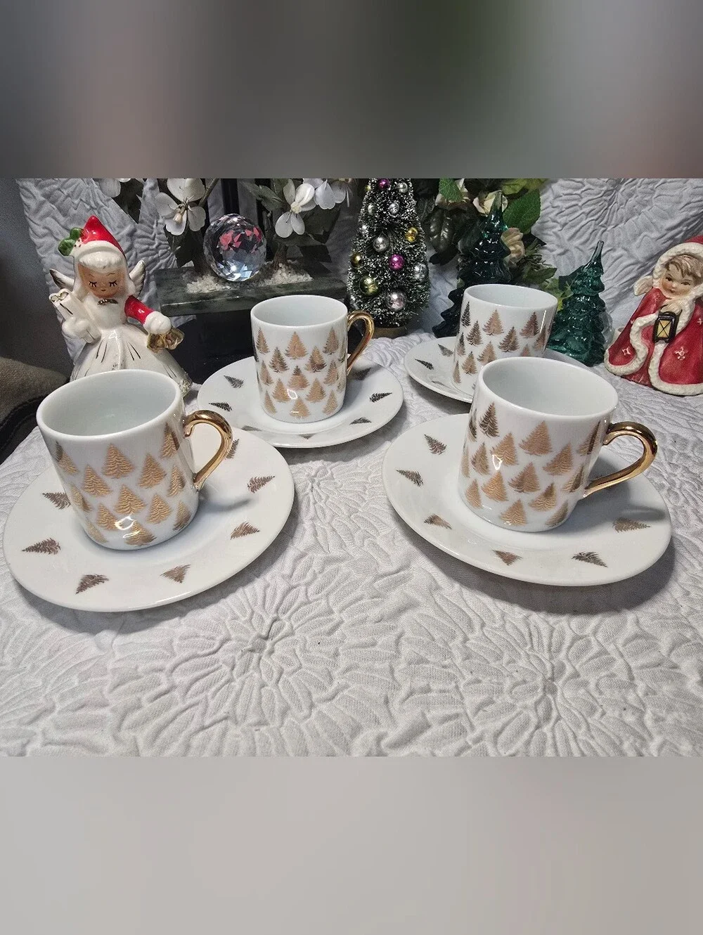 Vintage Centurion Collection Gold Christmas Tree Espresso Cups & Saucers - 8pc